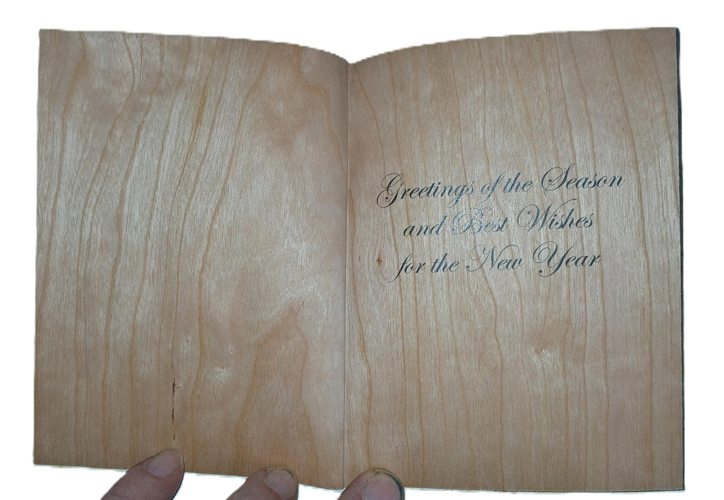 Holly Christmas card on Cherry Wood