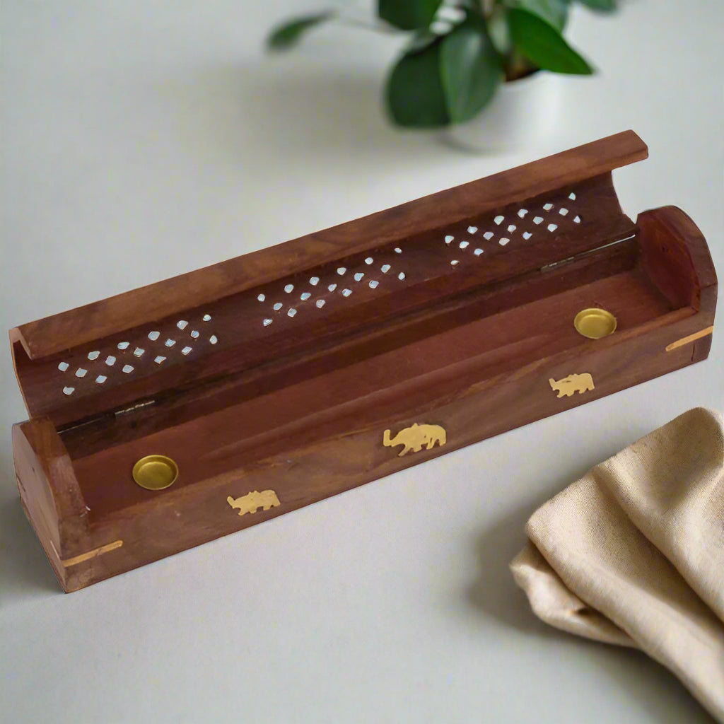 Sacred Wood Serenity – 12" Hand-Carved Incense Holder