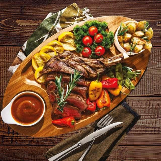 Bamboo 3 Section Platter 18" inch X 10" inch |For Appetizers / Barbecue / Burger Sliders