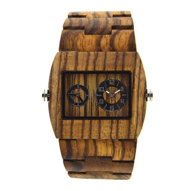Men's Wood Watch New Quartz Wristwatches Simple Casual Wood Watches Dual Core 2 Display Business Watches