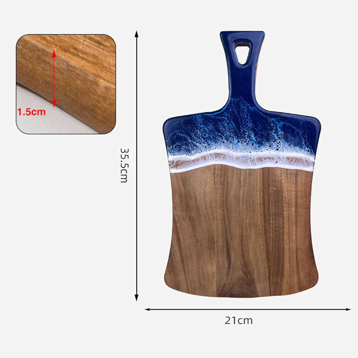 Wood Cutting Board Resin Blue green Wave Pattern