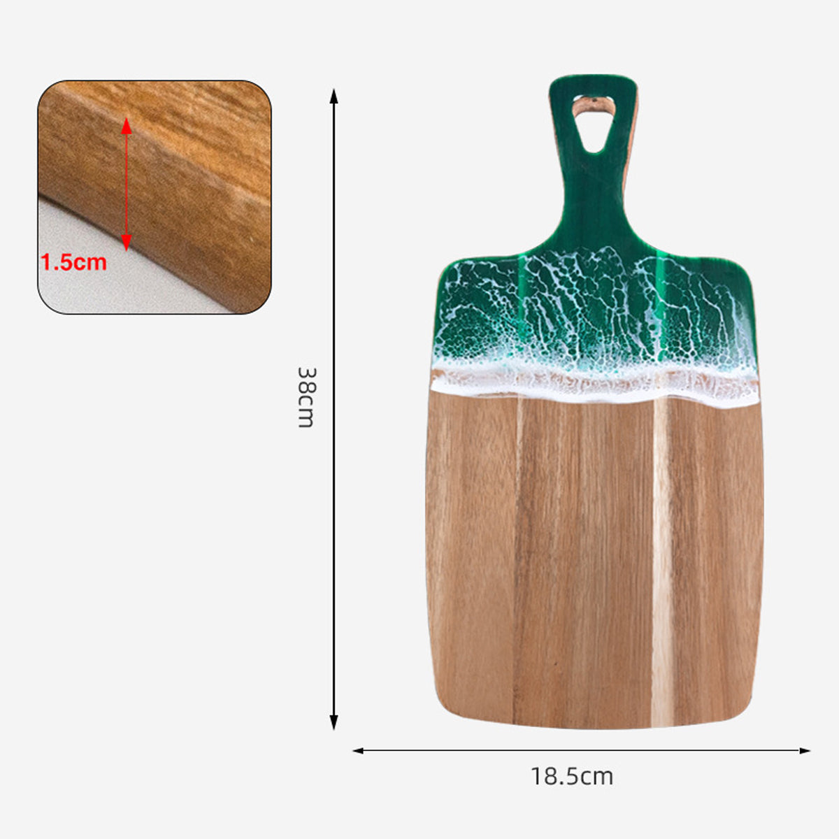 Wood Cutting Board Resin Blue green Wave Pattern
