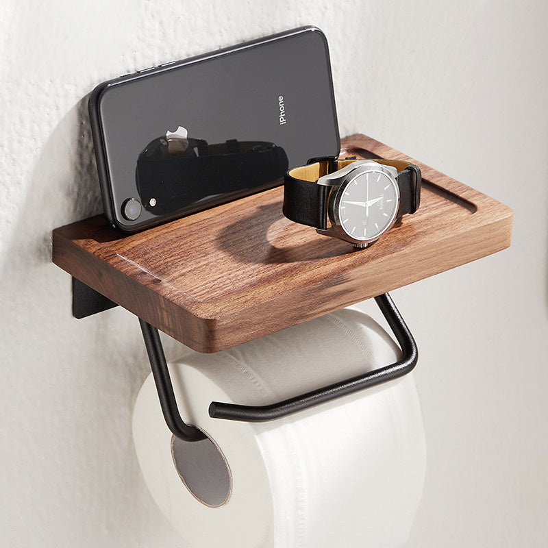 Toilet Paper Towel Holder Wall Mounted Black Walnut Toilet Roll Holder