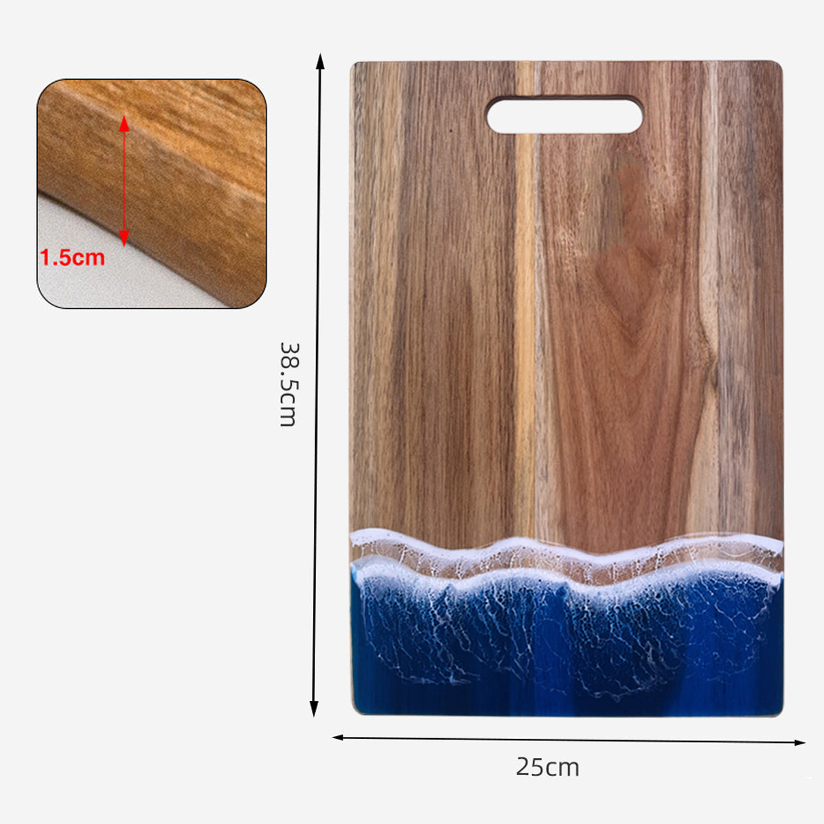 Wood Cutting Board Resin Blue green Wave Pattern