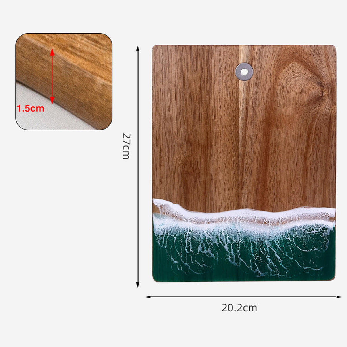 Wood Cutting Board Resin Blue green Wave Pattern