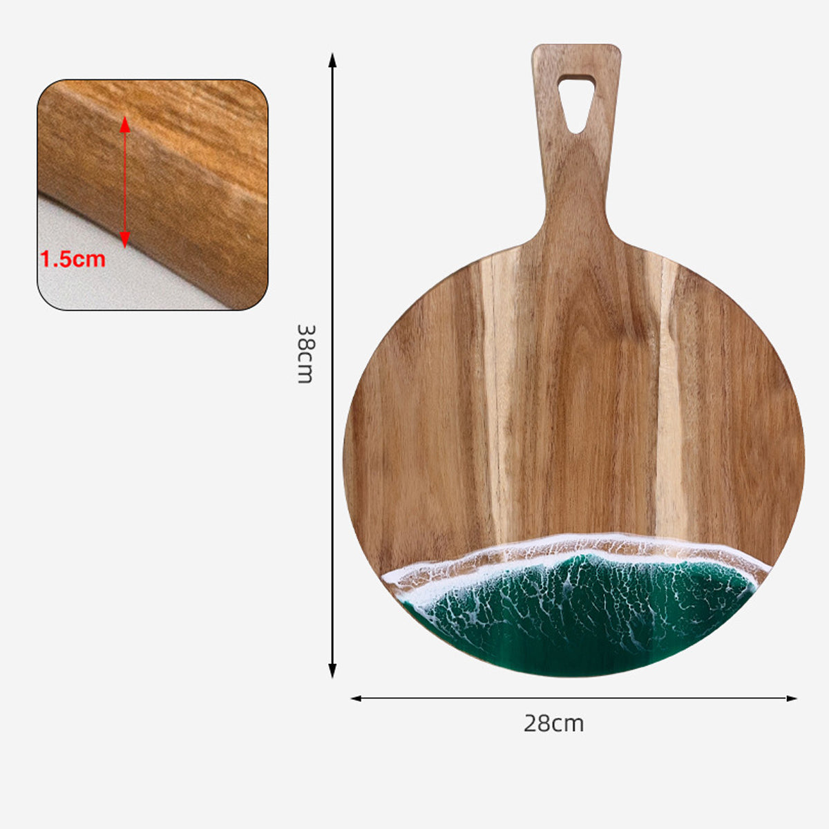 Wood Cutting Board Resin Blue green Wave Pattern