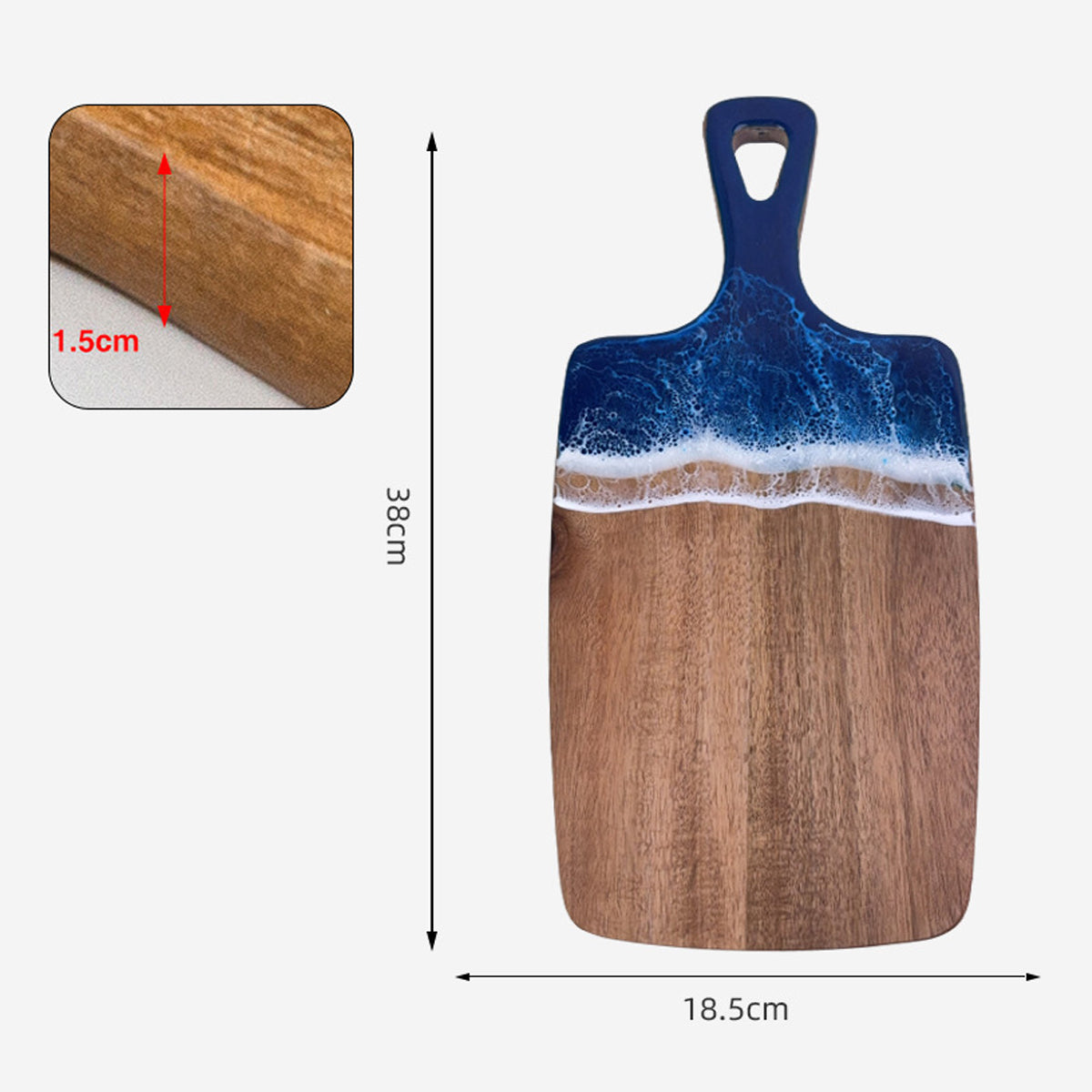 Wood Cutting Board Resin Blue green Wave Pattern