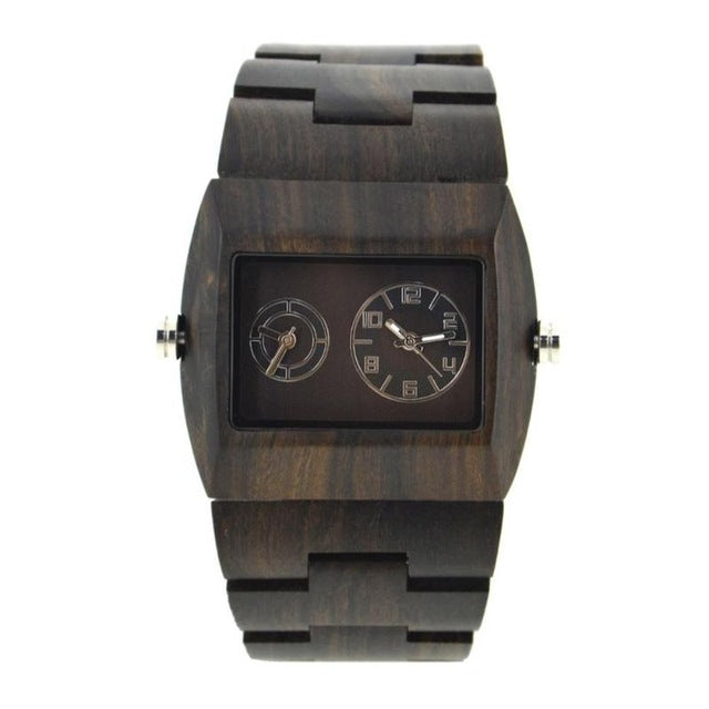 Men's Wood Watch New Quartz Wristwatches Simple Casual Wood Watches Dual Core 2 Display Business Watches