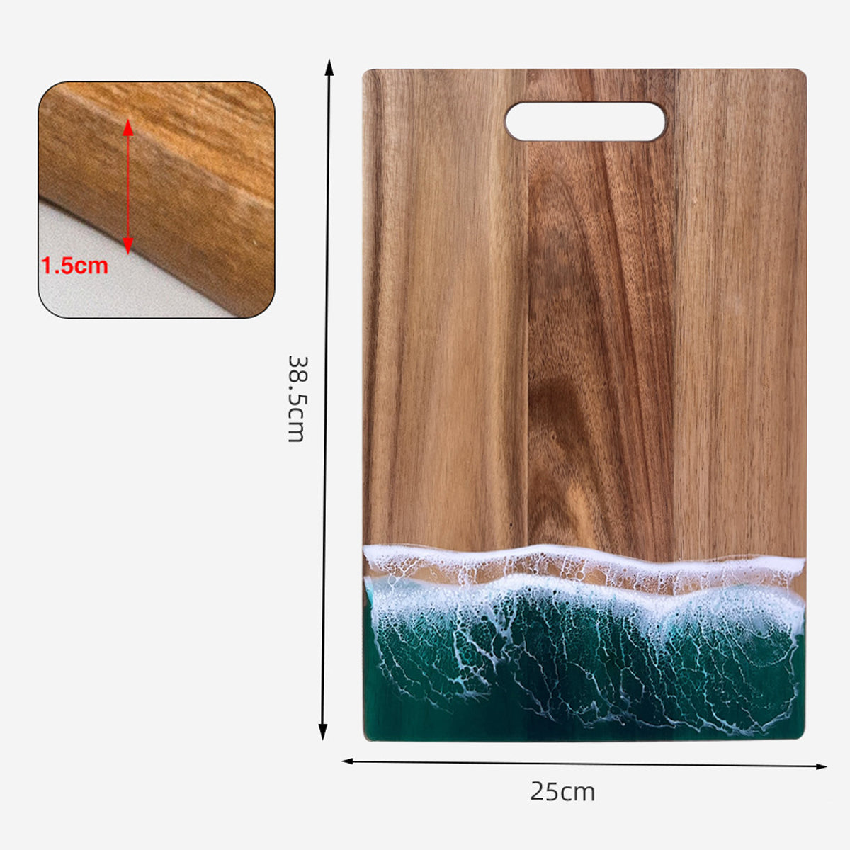 Wood Cutting Board Resin Blue green Wave Pattern