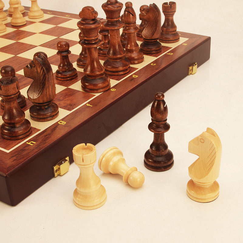 Magnetic Wood Chess Folding Chess Board Puzzle Game for Adults and Children Checkers Toy