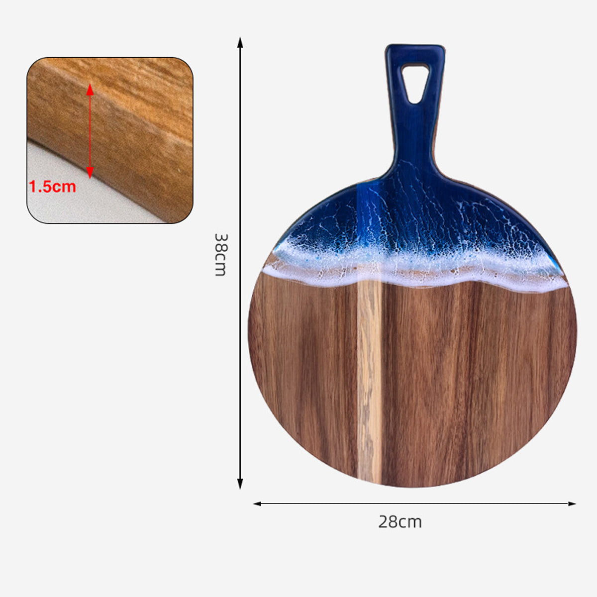 Wood Cutting Board Resin Blue green Wave Pattern