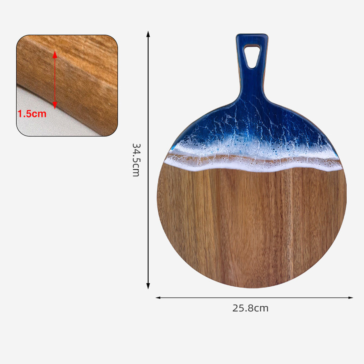Wood Cutting Board Resin Blue green Wave Pattern