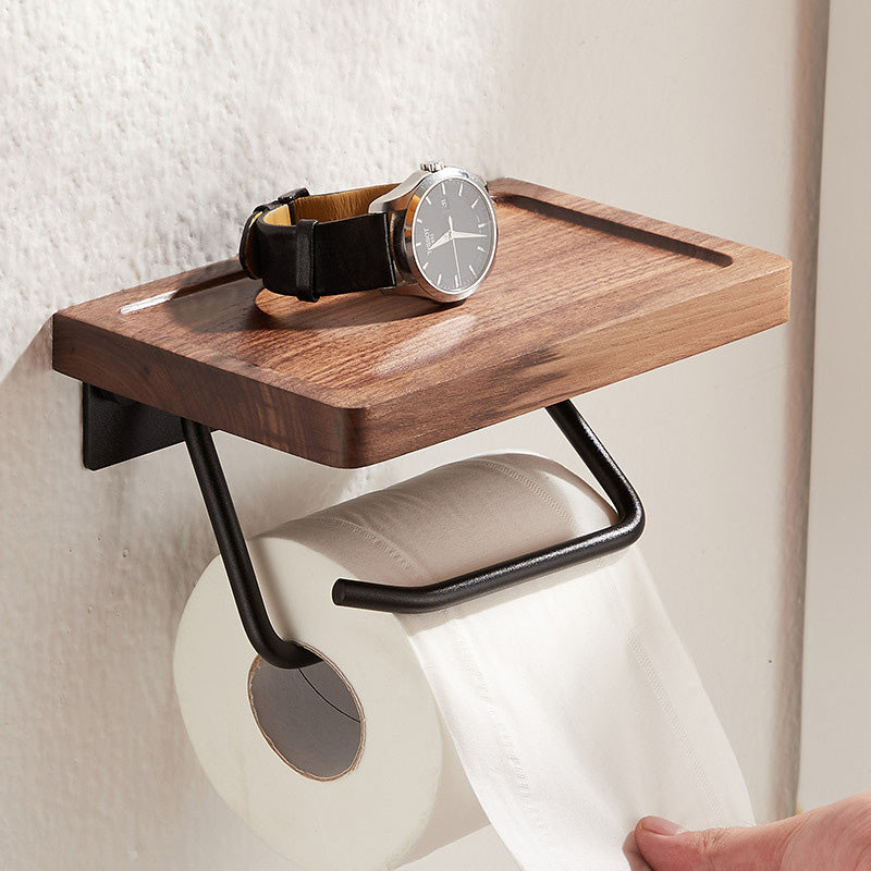 Toilet Paper Towel Holder Wall Mounted Black Walnut Toilet Roll Holder
