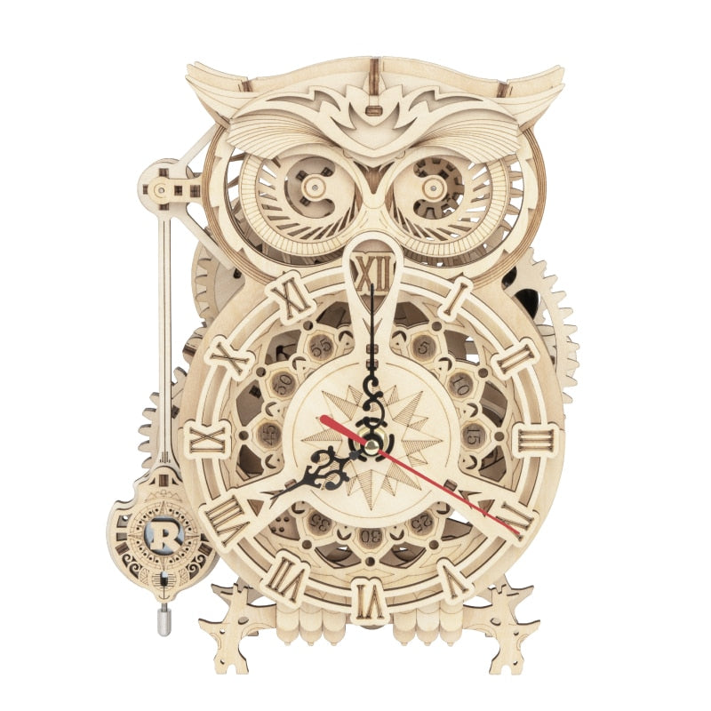 Robotime Rokr 161pcs Creative DIY 3D Owl Clock Wooden Model Building Block Kits Assembly Toy Gift for Children Adult LK503
