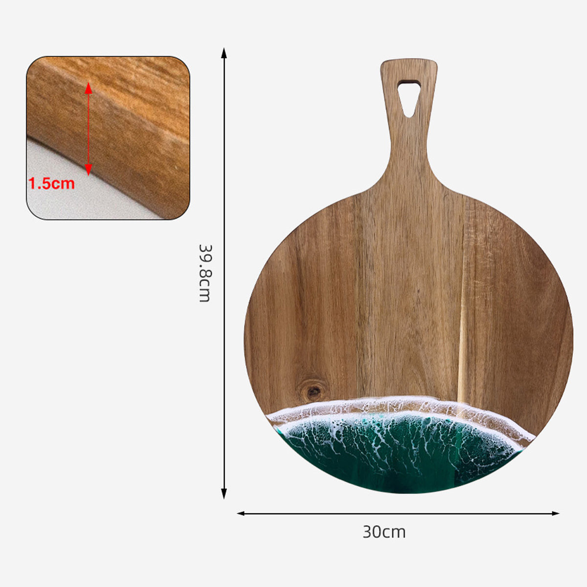 Wood Cutting Board Resin Blue green Wave Pattern