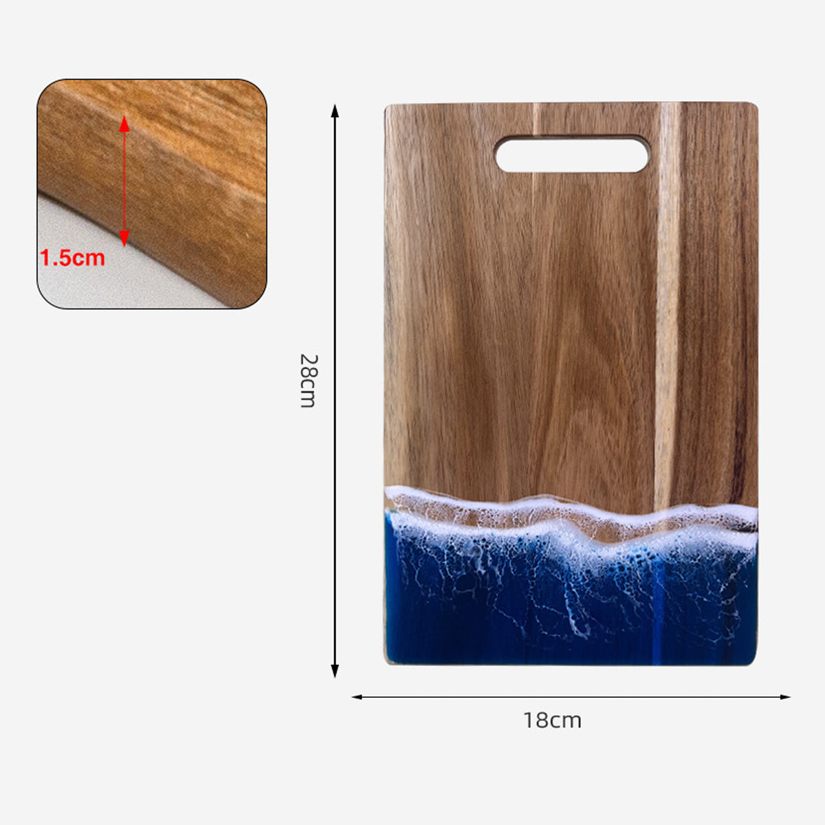 Wood Cutting Board Resin Blue green Wave Pattern