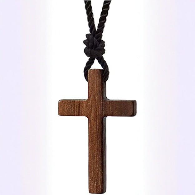 Light coffee walnut black walnut solid wood cross pendant necklace sweater chain for women