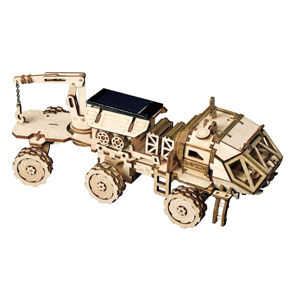 Robotime ROKR DIY Solar Energy Wooden Blocks Toys Model Building Kit Space Hunting Assembly Toys For Children Kids