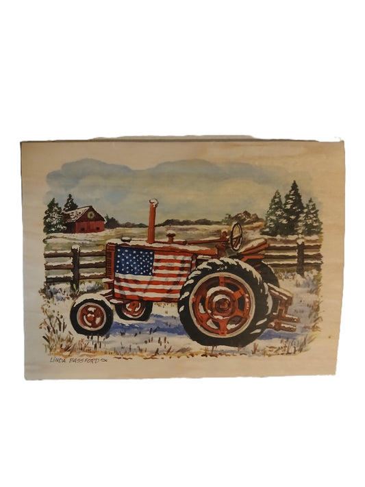Tractor Christmas Card Wood