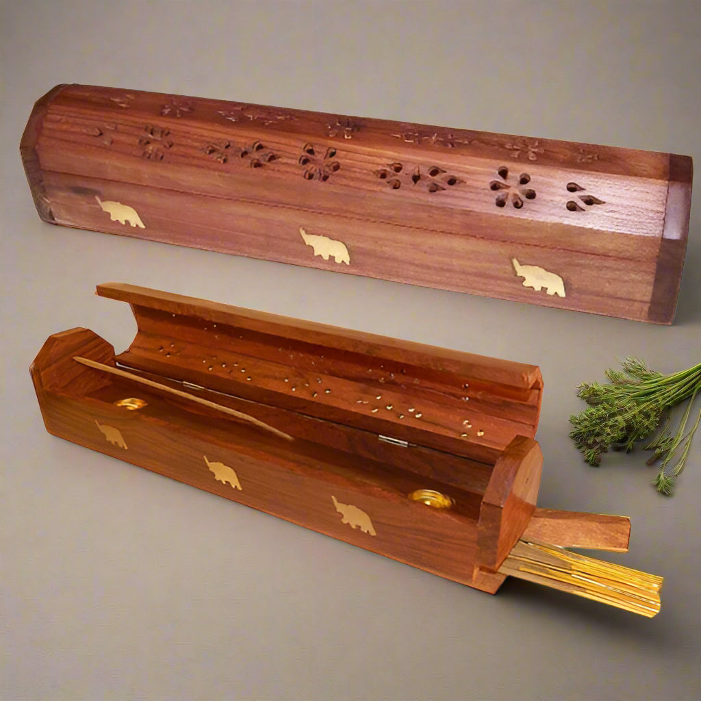 Sacred Wood Serenity – 12" Hand-Carved Incense Holder