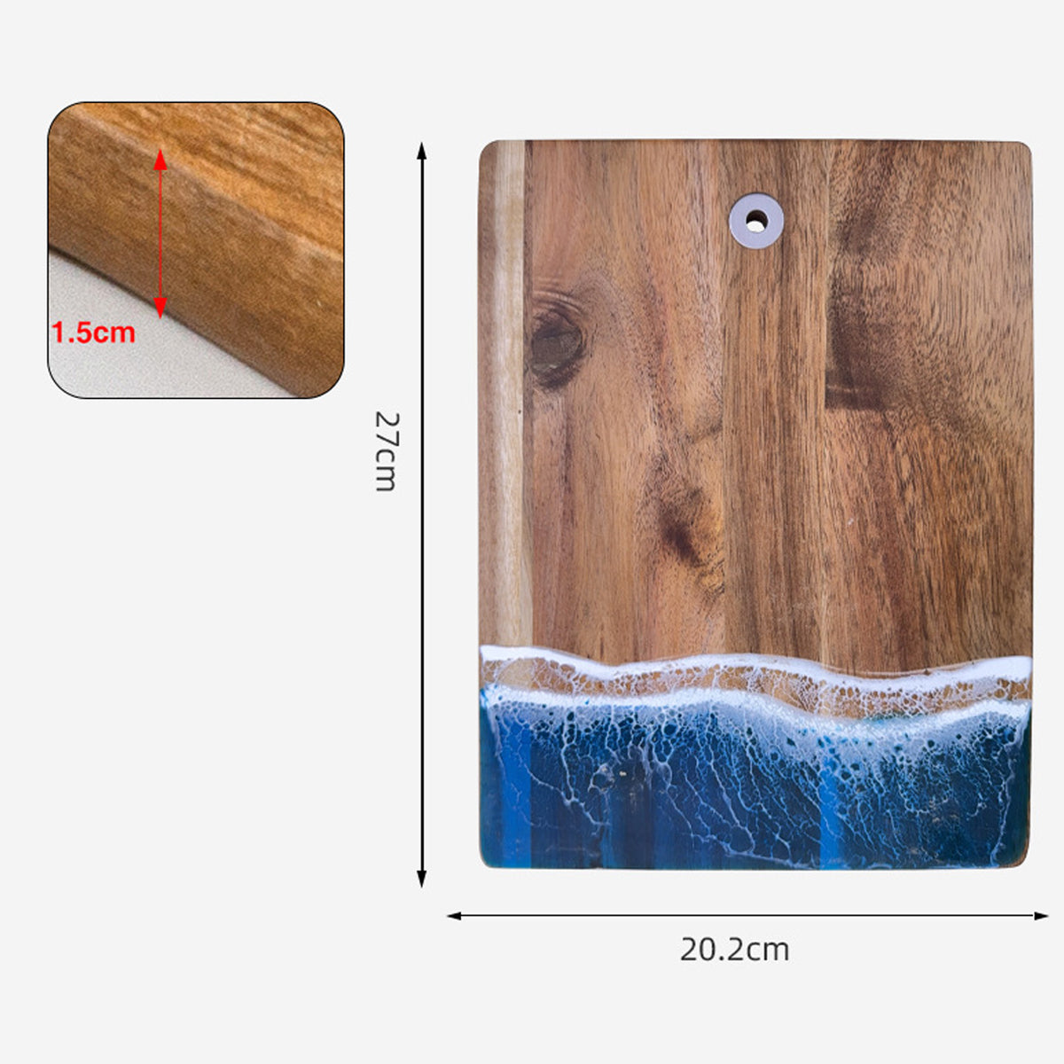Wood Cutting Board Resin Blue green Wave Pattern