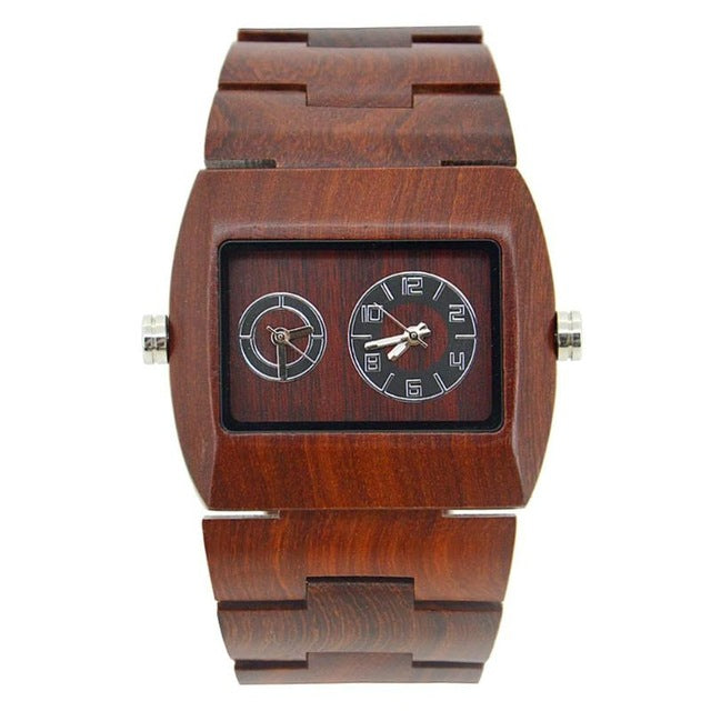 Men's Wood Watch New Quartz Wristwatches Simple Casual Wood Watches Dual Core 2 Display Business Watches