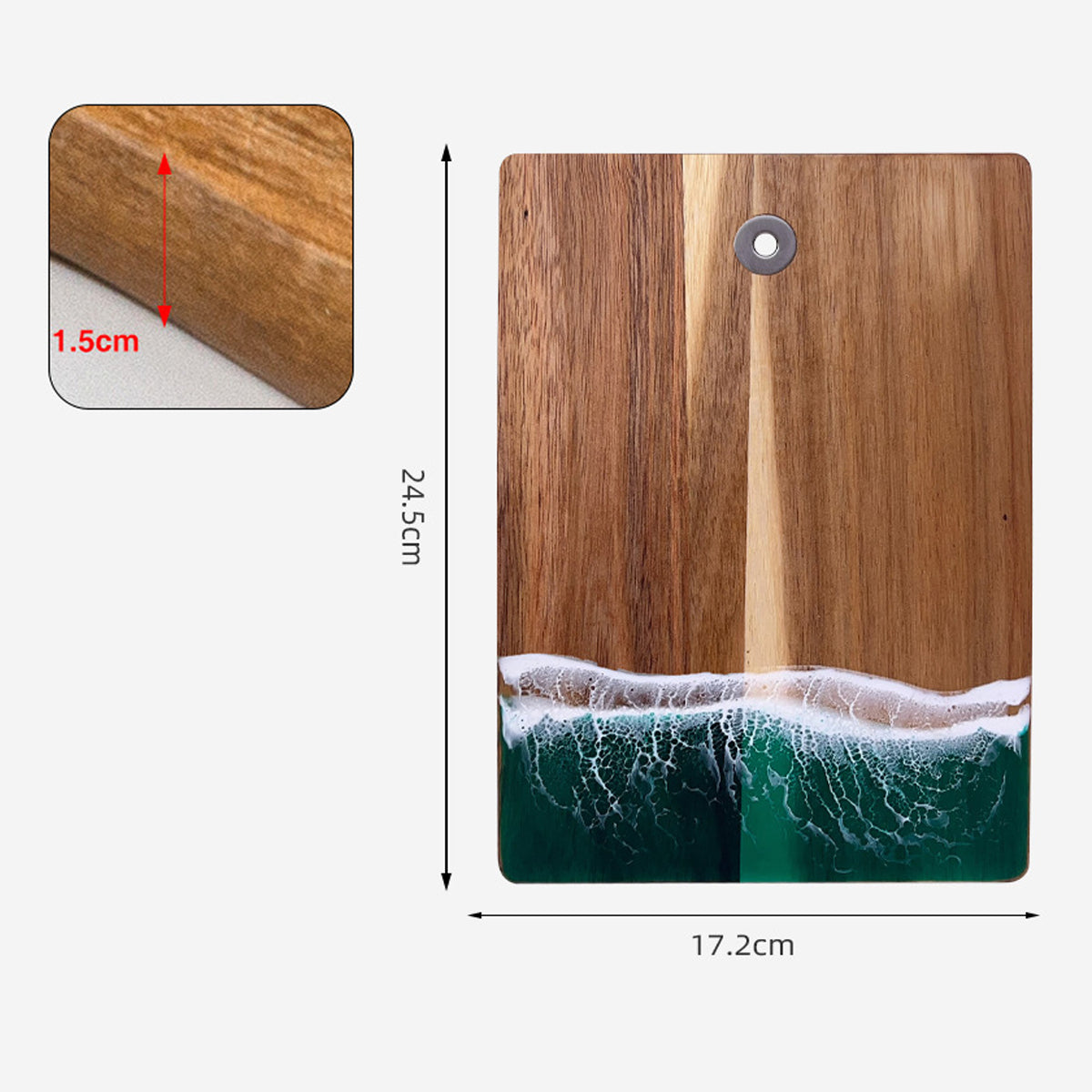 Wood Cutting Board Resin Blue green Wave Pattern