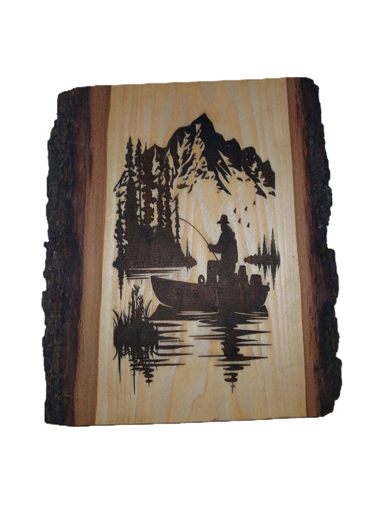 Fishing In Mountains on Live Edge Basswood