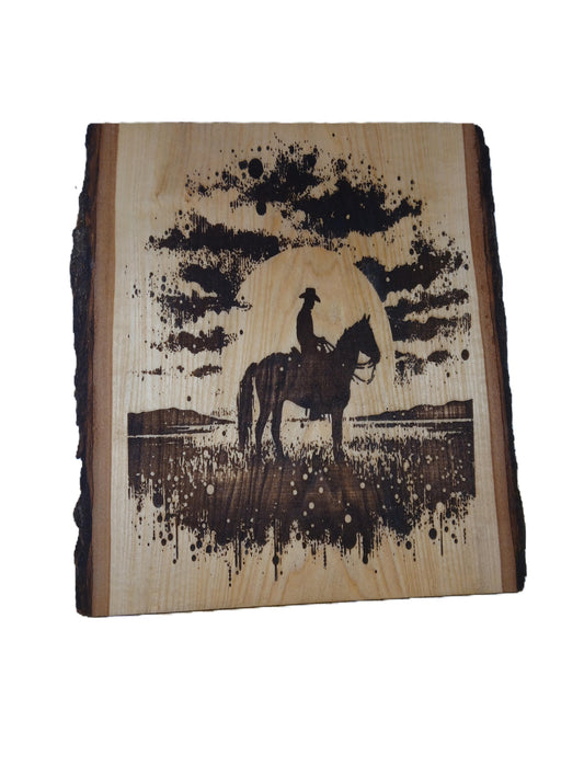 Horse Sunset on Live Edge Basswood