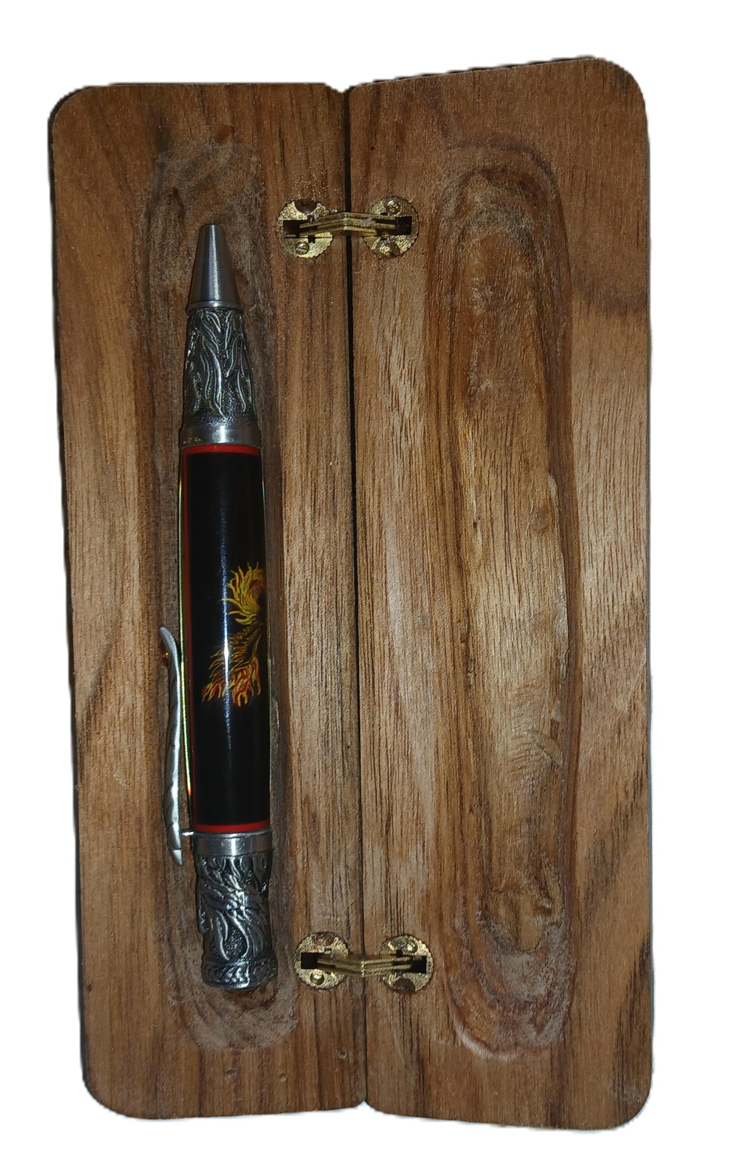 Phoenix Rising Ball Point Resin Pen with wood case made from Butternut