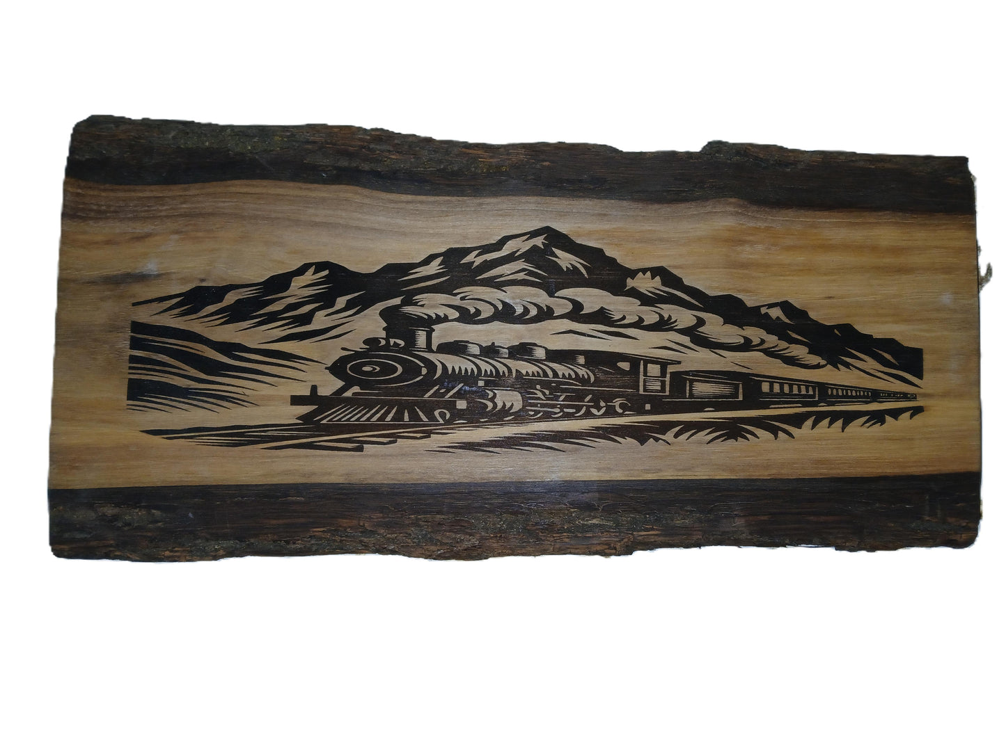 Train Wood Burned on Walnut