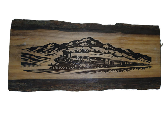 Train Wood Burned on Walnut