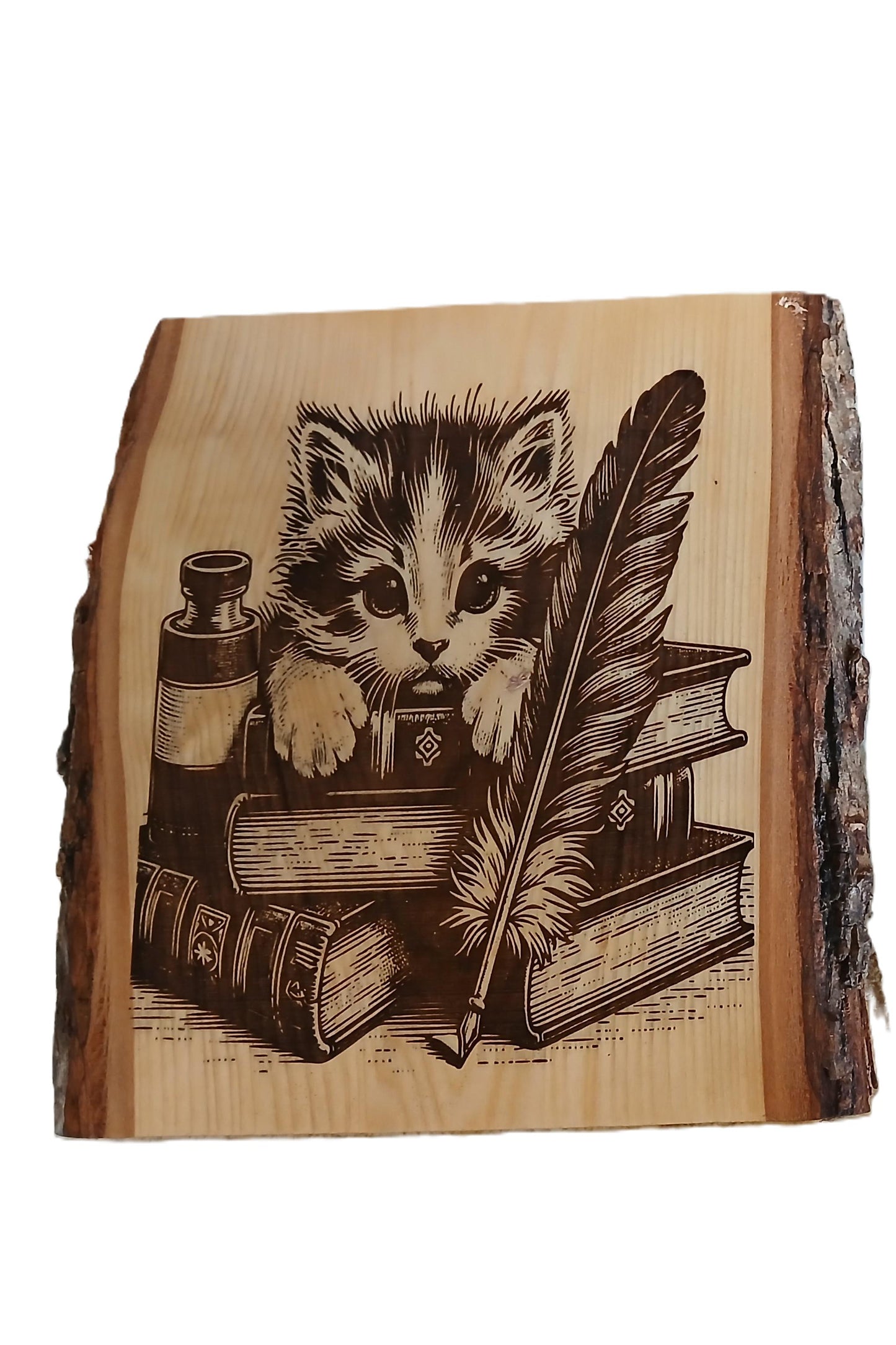 Cat Wood Burned on Basswood