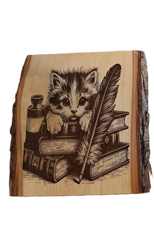 Cat Wood Burned on Basswood