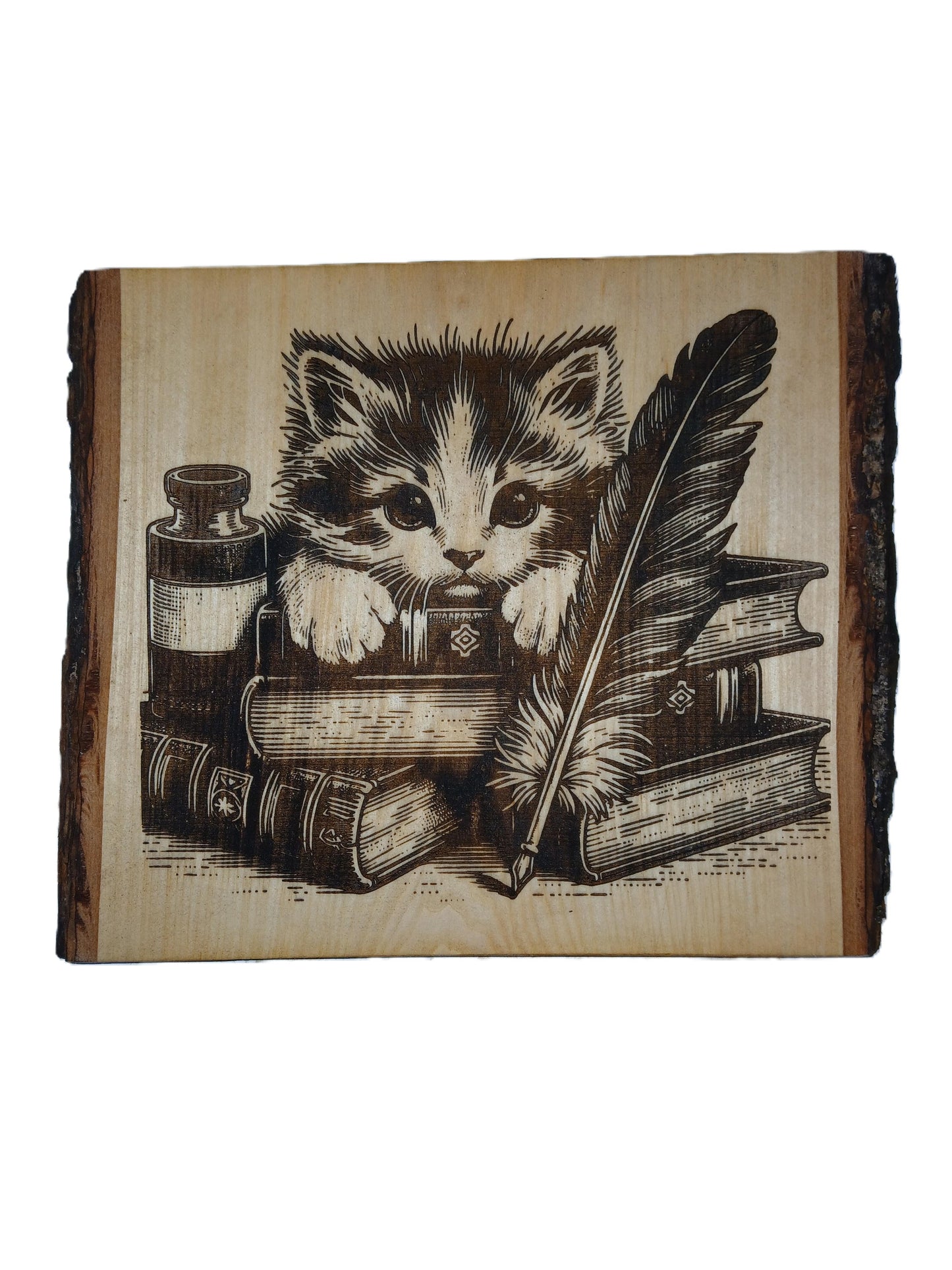 Cat Wood Burned on Basswood