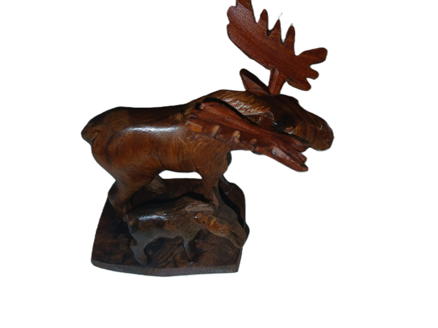 Moose with baby inronwood carving