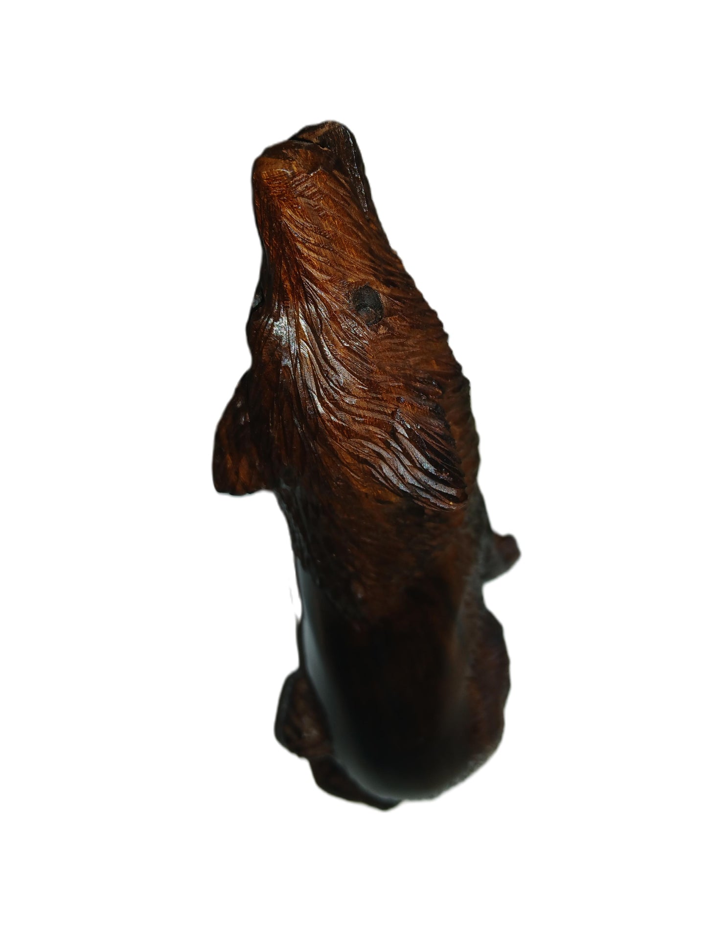 Sitting and Howling Wolf hand carved