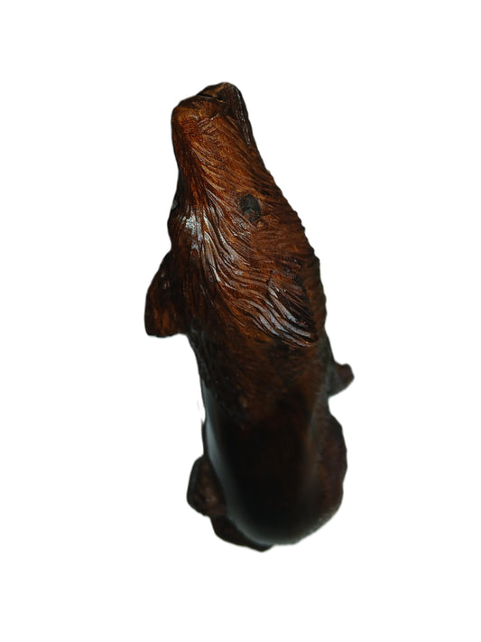 Sitting and Howling Wolf hand carved