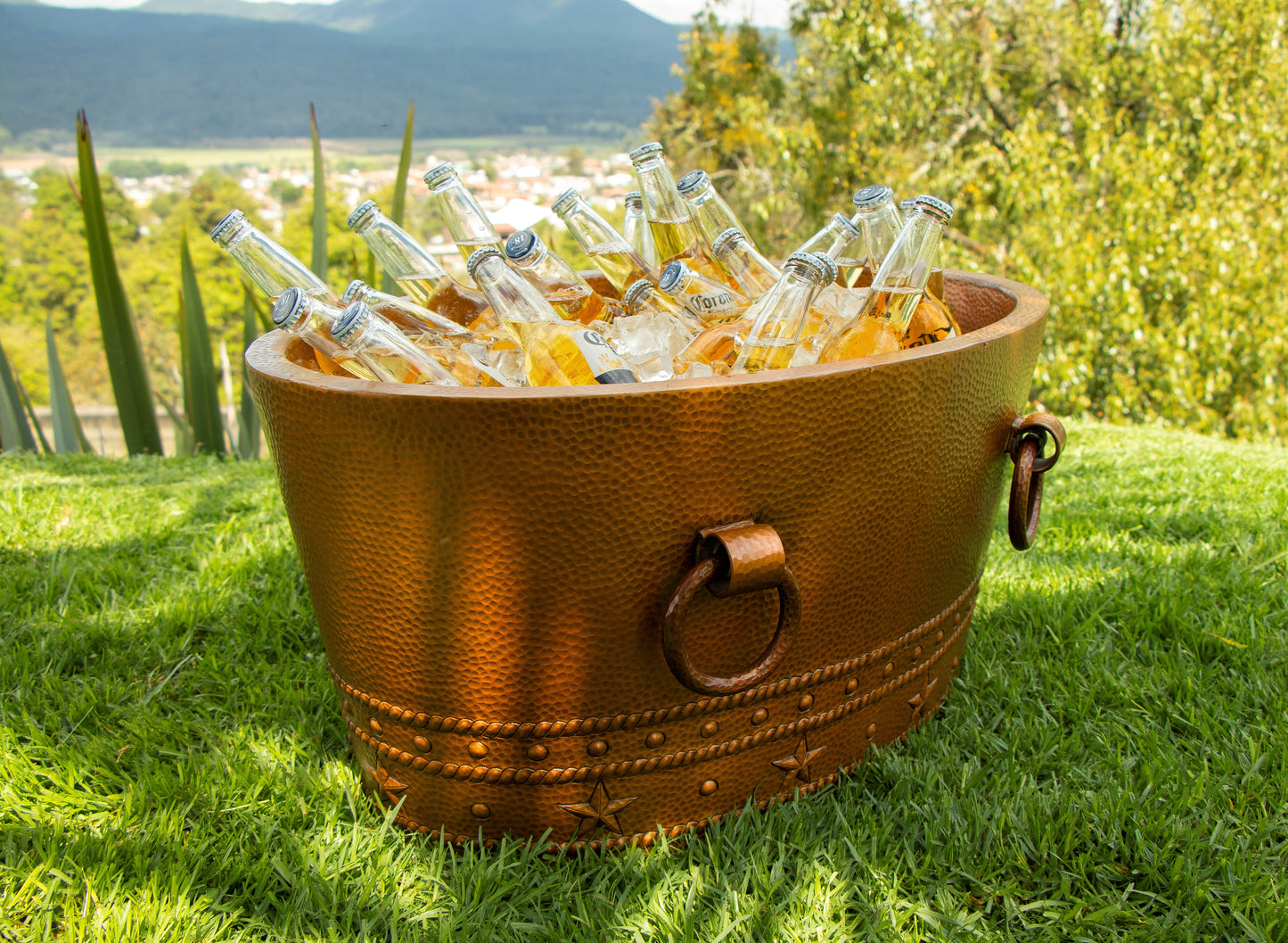 30" Oval Double Wall Hammered Copper Cooler
