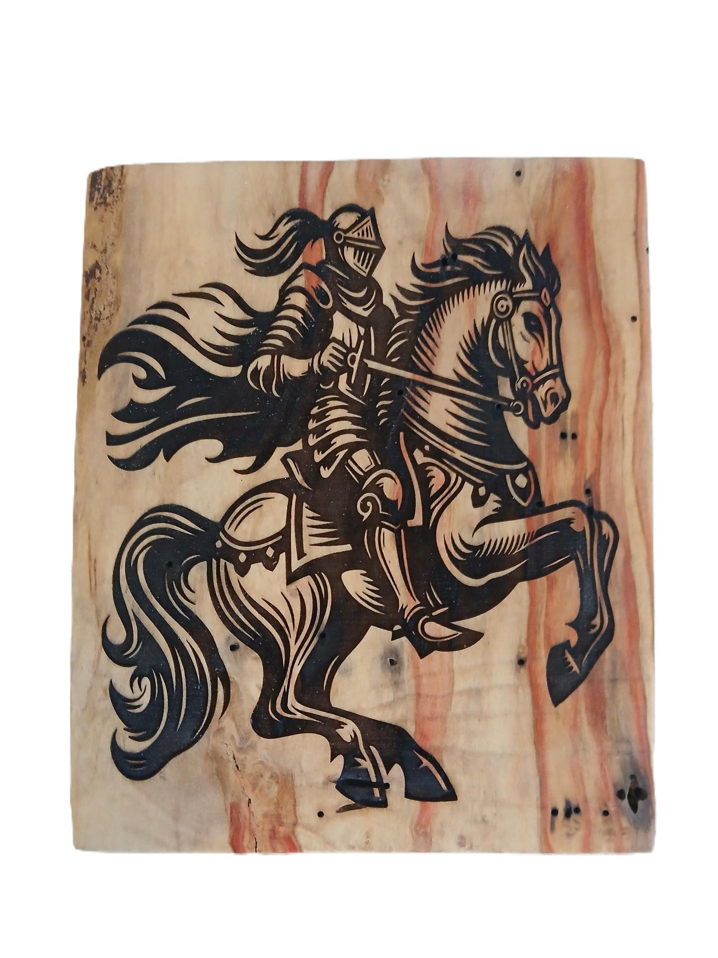 Knight on Horse Burned into Box Elder