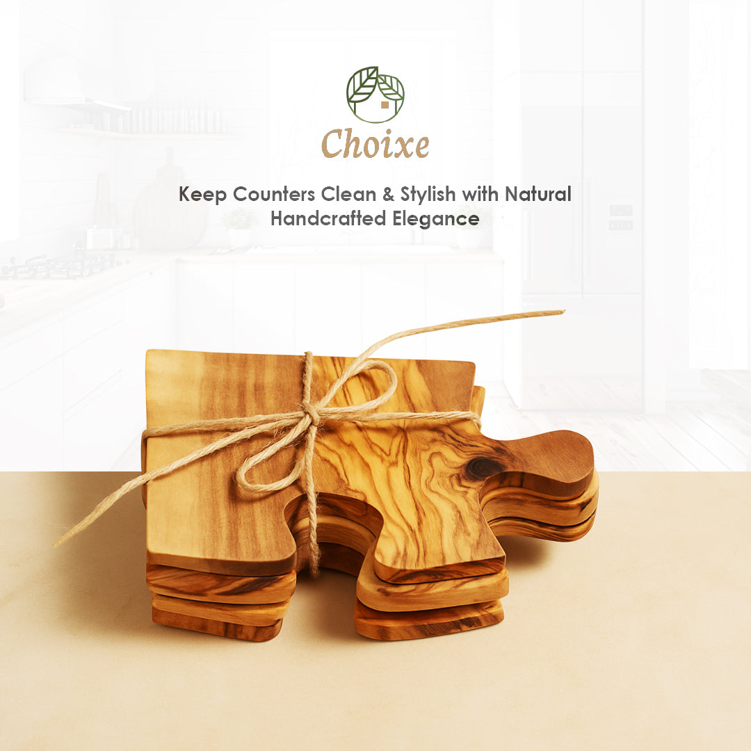 Olive Wood Coaster Puzzle 4-Pcs Set.