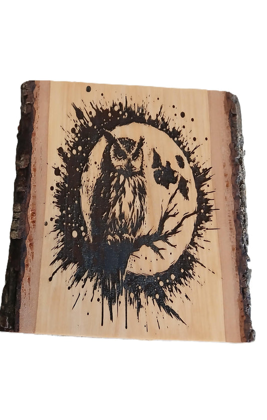 Owl Wood Burned on Basswood
