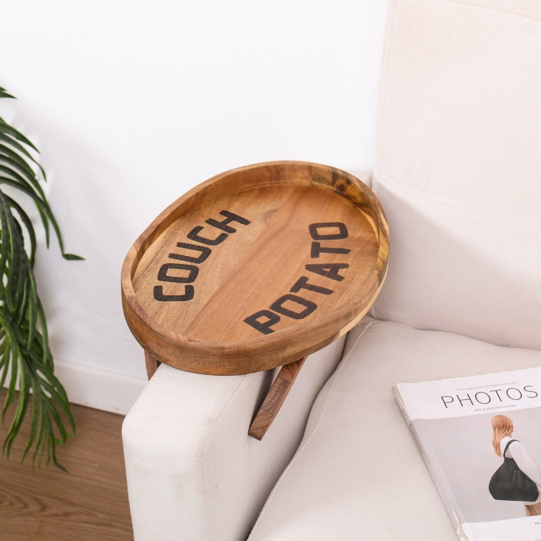 Couch Potato Tray-Smart Clip-On Sofa Tray Made of Acacia Wood